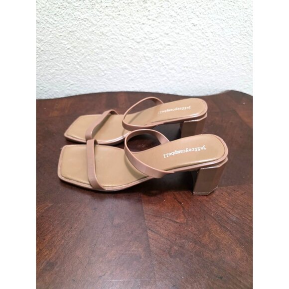 Jeffrey Campbell Tan Strappy Square Toe Block Heel Sandals Womens Size 7 - Picture 4 of 11